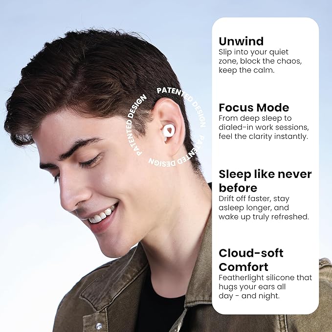 Zenz Unwind Ear Plugs for Sleeping Noise Reduction – Soft Silicone Reusable Earplugs for Sleep, Focus & Work – 28dB Noise Reduction with Storage Case – XS/S/M/L Eartips (Glacier White, One Size)