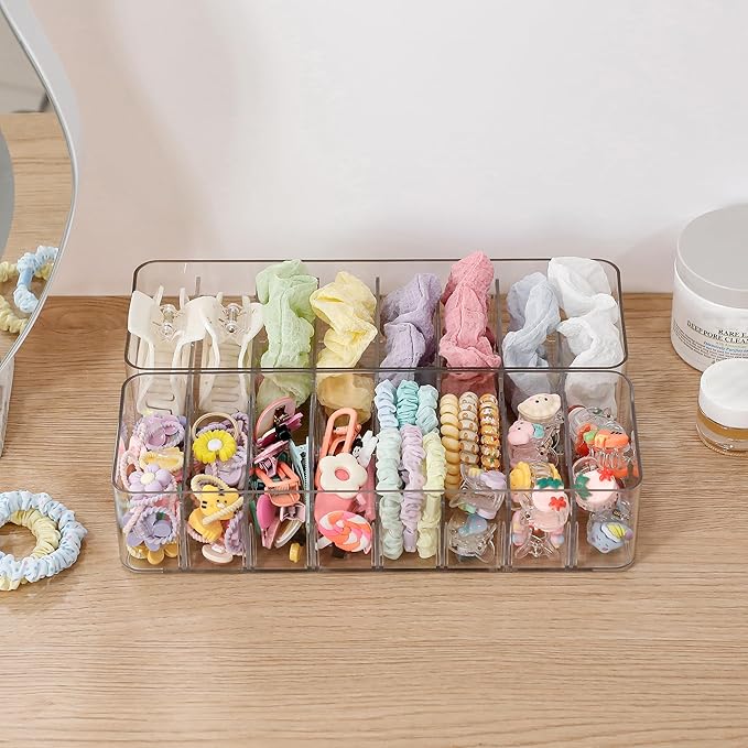 Clear Cable Cord Organizer Box, Adjustable Desk Drawer Storage Case for Home Office Supplies, Battery and Cell Phone Charger, Plastic Art Crafts Container