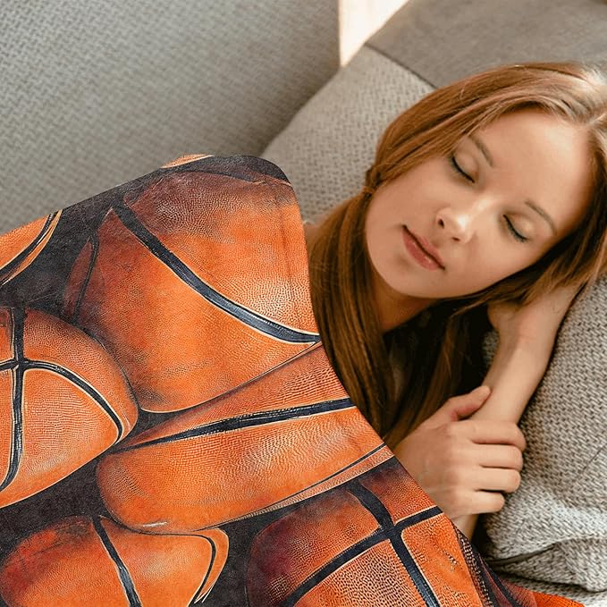 Basketball Throw Blanket,40x50in,Soft,Lightweight Flannel,Realistic Sport Balls Blankets - Gifts for Kids Women Men,Game Day Lovers,for Couch Office Travel,Home Living Room Decor