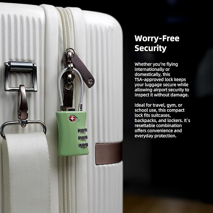 Luggage Locks TSA Approved, Airplane Travel Essentials, TSA Locks for Luggage, Suitcase, Anti Theft Small Padlock Combination, Mini Cable Padlock for Backpack, Bag Zipper, Case, Tool Box