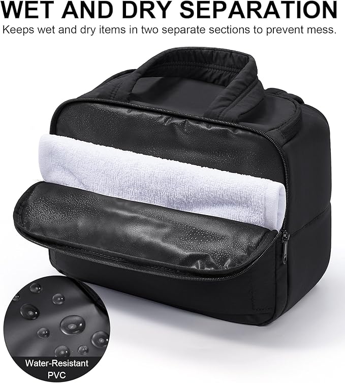 Bagstellar Travel Toiletry Bag for Women, Lightweight Large Quilted Puffy Makeup Bag Wide-open Make up Organizer Cloud Cosmetic Bag w/Handle for Traveling, Toiletries, Essentials, Accessories, Black