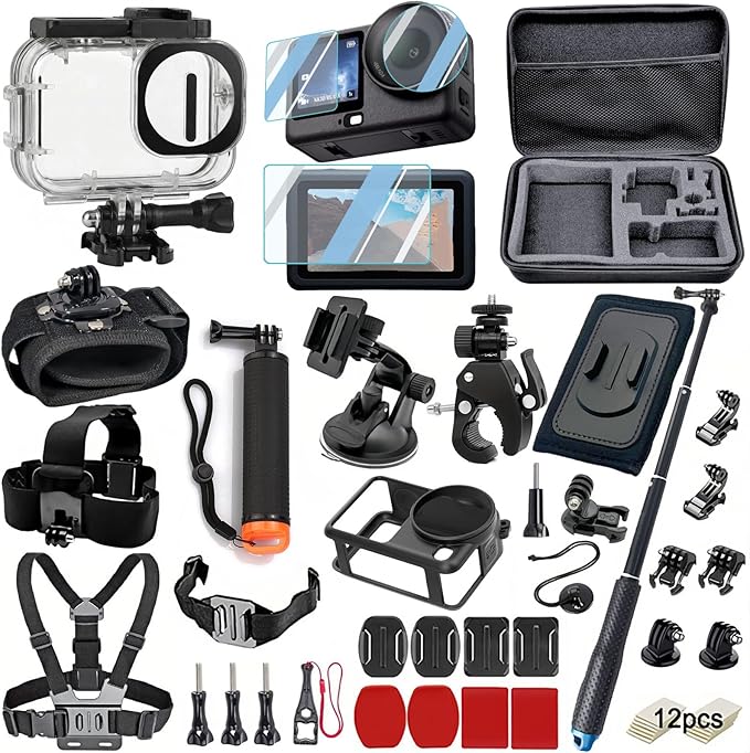 Accessories Kit for DJI OSMO Action 6, 70m Waterproof Housing Case, Tempered Glass Screen Protector, Floaty Bobber Grip, Large Carrying Case, Mounts Chest/Head/Handlebar