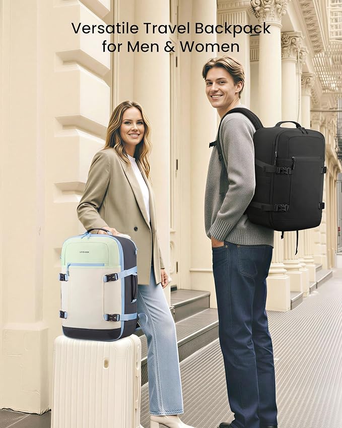 LOVEVOOK 50L Travel Backpack for Women & Men, Airline Approved Carry On Backpack with 3 Packing Cubes, TSA Personal Item Bag, Waterproof Weekender Overnight Backpack Fits 17" Laptop