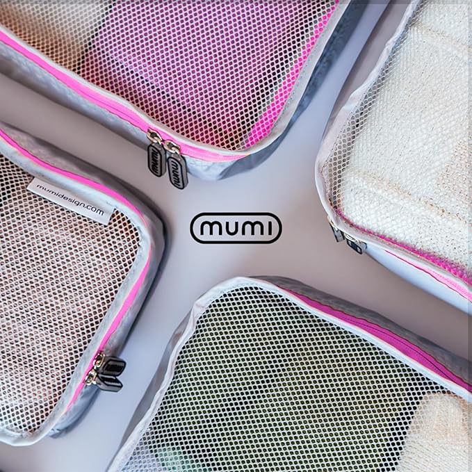MUMI Packing Cubes - 5 Compression Packing Cubes for Travel, Luggage Organizer Bags for Suitcases, Carry-On, Duffle or Backpack – Mesh, Waterproof Bags for Clothes, Kids & Travel Accessories - Aqua