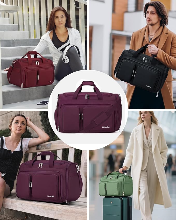 MILADA Carry On Luggage Bags for Travel Lightweight Personal Item Travel Bag Foldable Large Duffle Bag for Travel Tote Overnight Bags for Women Mens Weekender Bags, Purple