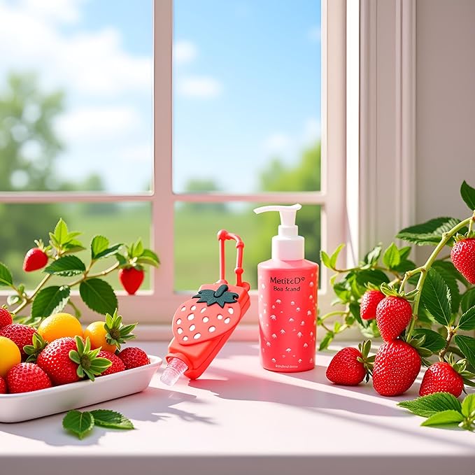 Red Strawberry Empty Travel Hand Sanitizer Bottle, Silicone Sleeve Refillable Empty Squeeze Leakproof Flip Cap Keychain, Hand Soap Holder Cosmetic Containers, Refillable Portable Travel Containers