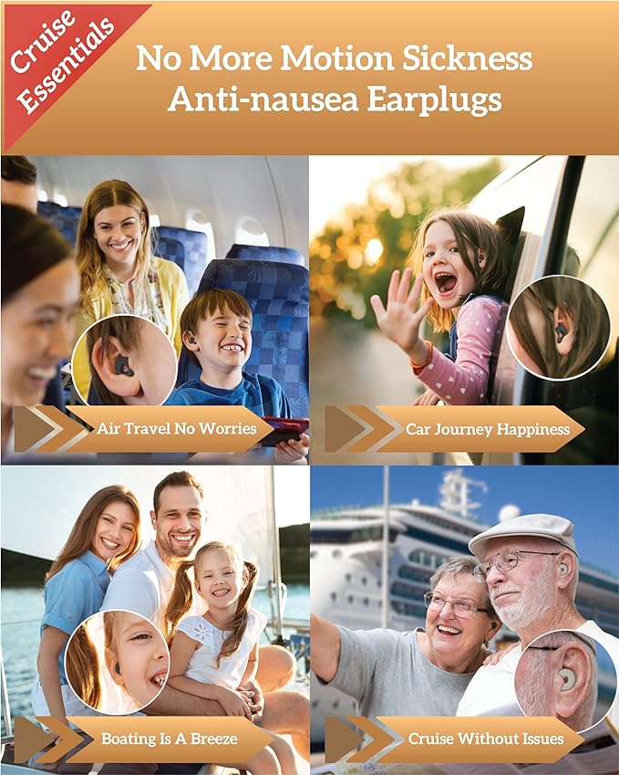 No More Motion Sickness Earplugs by Captain Arthur for Adults & Kids – Anti Nausea Seasickness Relief – Sea Sickness Travel Sickness & Car Sickness Prevention Cruise Ship Essentials