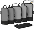 (Not Made In China) Compression Packing Cubes For Travel, Suitcase and Luggage Space Saver Organizer Bags, Lightweight, Waterproof, Durable, 6pc Set, Black