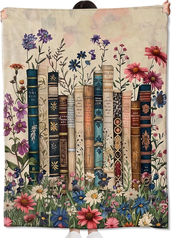 Vintage Book Blanket Gifts for Kids Girls Women,Retro Readers and Floral Throw Blankets,Soft Comfy Lightweight for Room Couch Bed Modern Reading Decor,Literary Lover 50x40in