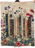 Vintage Book Blanket Gifts for Kids Girls Women,Retro Readers and Floral Throw Blankets,Soft Comfy Lightweight for Room Couch Bed Modern Reading Decor,Literary Lover 50x40in