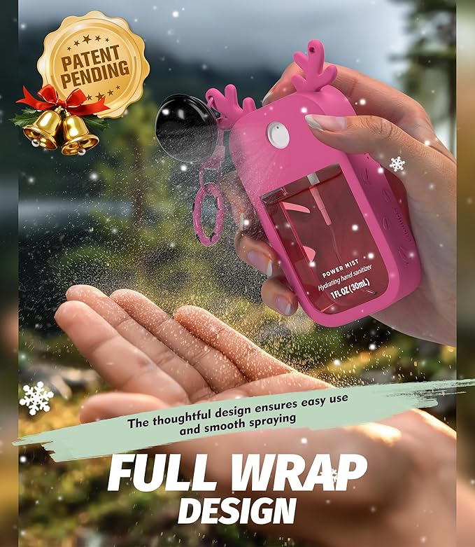 Sonnorel 1 Pack Elk Silicone Case Compatible with Touchland Hand Sanitizer Spray (Fit for 1 FL OZ/30 mL Ver), Portable keychain, Small Bell, Cute Deer Antlers (Rose Pink)