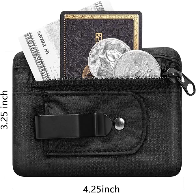KOSMCCO RFID Blocking Clip Stash Pocket, Compact Hidden Travel Belt Wallet for Cards & Cash - Slim Pickpocket-Proof Design for Everyday Carry, Black