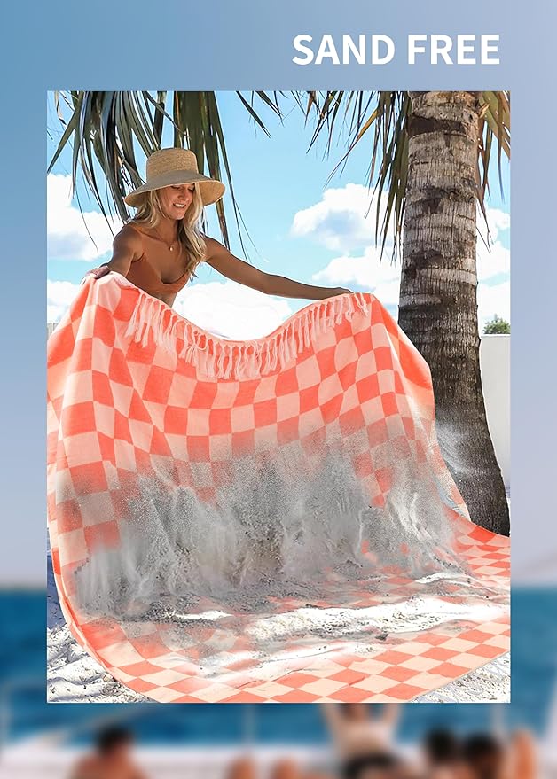Antfuny Giant Beach Towel Blanket Autumn Outing Stuff for Women & Men Road Trip Camping Gear Ship Cruise Gear Must Haves Extra Large XXL Coral Plain Pattern Airplane Accessories Travel Gadgets
