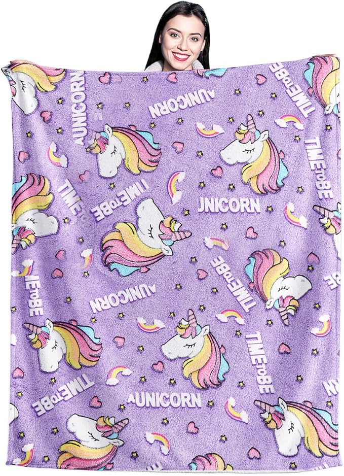Wajade Unicorn Gifts for Girls - Glow in The Dark Unicorn Blanket Birthday Christmas Decor for Kids Age 3 4 5 6 7 8 9 10 11 12 Years Old Teens Child Toddler Throw Violet 60"x80"