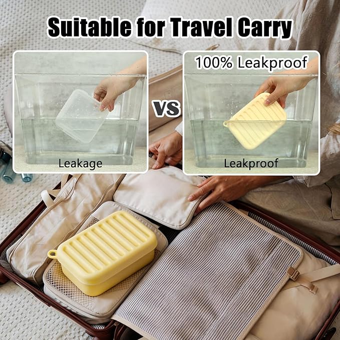 Silicone Leak-Proof Travel Soap Case, Portable Soap Container with Removable Draining Pad, Shatter-Proof Soap Holder for Travel, Gym, Camping, Bathroom(Cream Yellow)