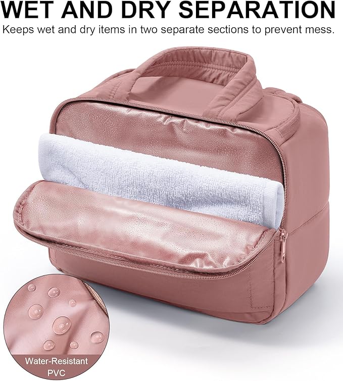 Bagstellar Travel Toiletry Bag for Women, Lightweight Large Quilted Puffy Makeup Bag Wide-open Make up Organizer Cloud Cosmetic Bag w/Handle for Traveling, Toiletries Essentials Accessories Dark Pink
