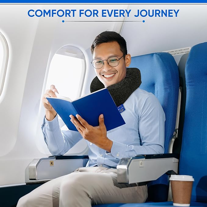 W.S. Sells Travel Neck Pillows for Airplanes - Pure Memory Foam with Ergonomic Design & Breathable Fabric - Travel Pillows for Airplanes & Cars - Set of Travel Essentials with Sleep Mask & Ear Plugs