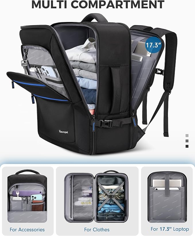 Vancropak Spirit Airlines Personal Item Bag 18x14x8 Backpack, TSA Approved Underseat Travel Backpack with Shoe Compartment Removable for Men & Women, Lightweight Luggage Bag Fit 17.3 inch Laptop