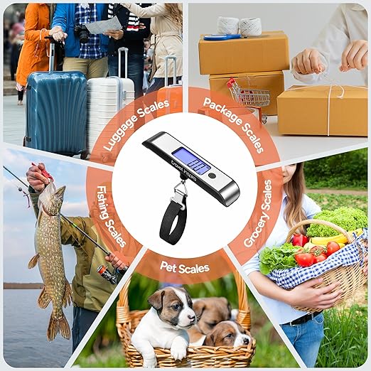 travel inspira Rechargeable Luggage Scale 110lb/50kg - Large Backlit Display - Stainless Steel - Portable Digital Hanging Scale for Suitcases, Bags, Packages (USB -C Charging Included)