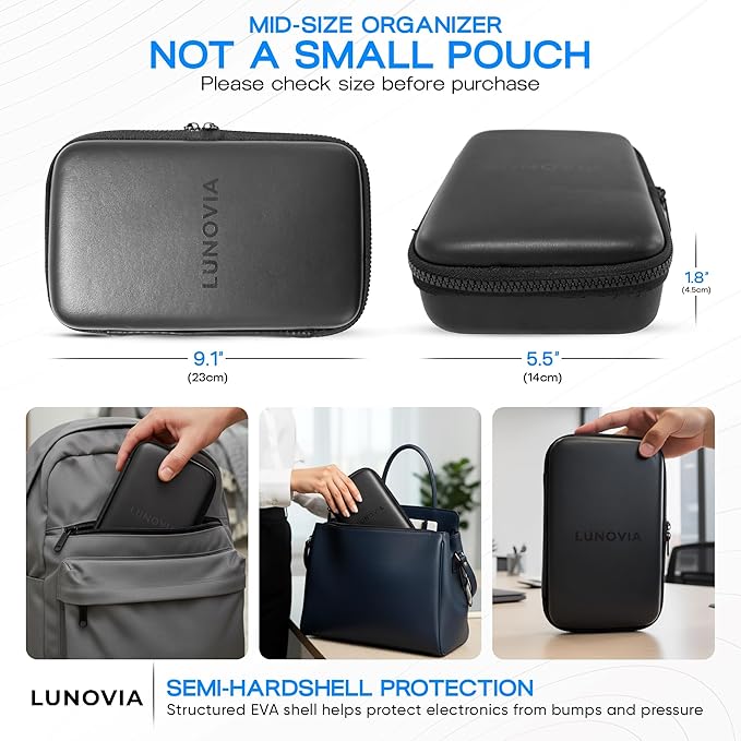 Hard Shell Tech Organizer – Protective Travel Case for Cables, Chargers & Accessories | Mid-Size Electronics Organizer with Removable Pouches