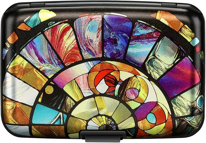 ELFISH Mini RFID Aluminum Wallet Credit Cards Holder Business Card Case Metal ID Case for Men Women (Colorful Glass)