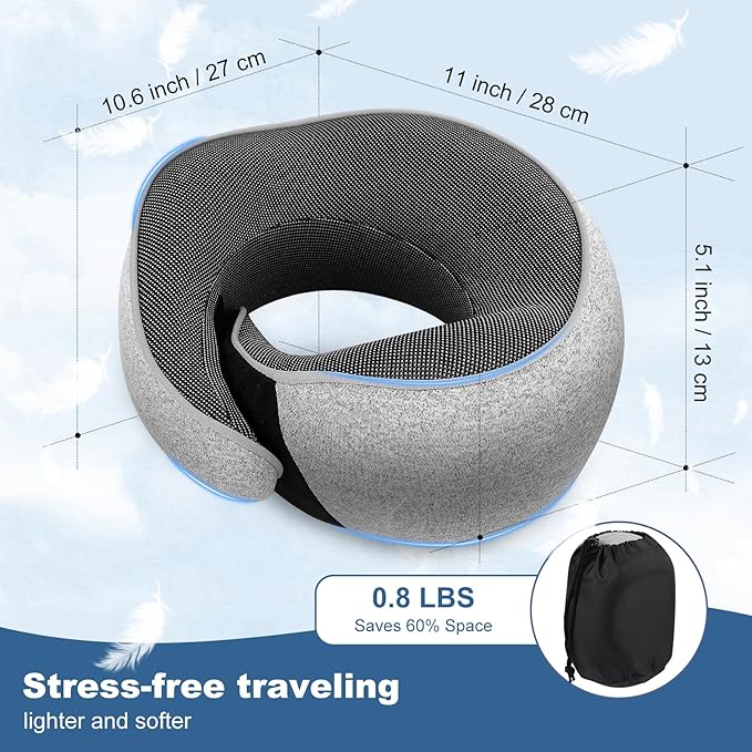 Memory Foam Travel Neck Pillow – Ergonomic Airplane Pillow with 360° Head Support | Includes Eye Mask & Ear Plugs | Ultra Portable Neck Pillow Airplane for Flights & Cars(Pink)