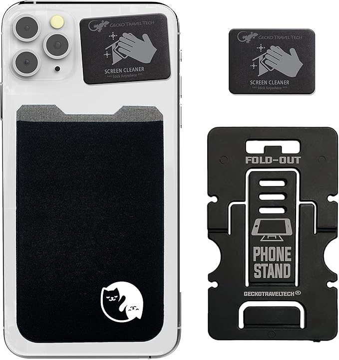 Phone Wallet - Adhesive Card Holder - Cell Phone Pouch - Stick on Lycra Pocket by Gecko - Carry Credit Cards and Cash