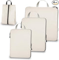 Compression Packing Cubes for Travel, Set of 4 Expandable Luggage Organizers with Shoe Bag, Lightweight Water-Resistant Suitcase Essentials for Carry-on & Checked Luggage, Cream