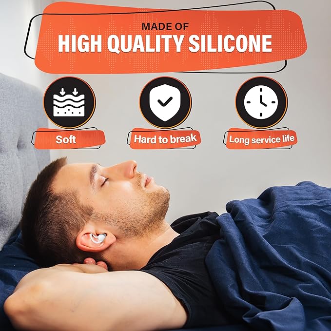 Reusable Ear Plugs for Sleeping - Noise Canceling Silicone Earplugs for Sleep, Reduce 40 dB, White Earplugs for Musicians Hearing Protection, Durable and Comfy, Good for Flying, Focus and Quiet Time