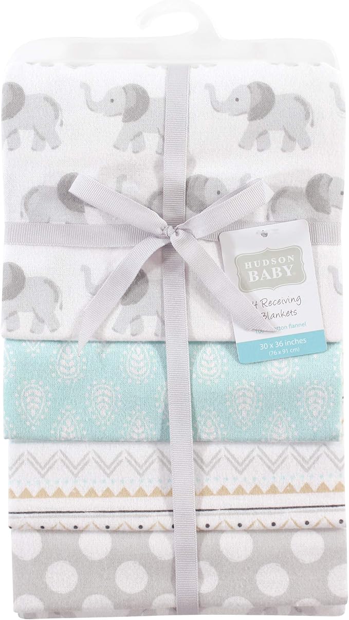 Hudson Baby Unisex Baby Cotton Flannel Receiving Blankets, Gray Elephant, One Size