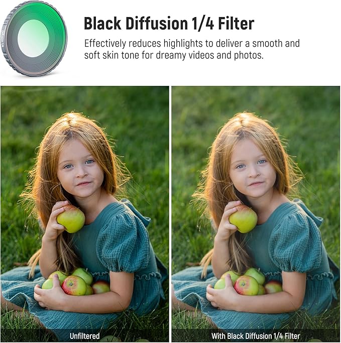 NEEWER Black Diffusion 1/4 Filter Compatible with DJI Osmo Action 5 Pro & 4, Multicoated HD Optical Glass Screw On Soft Dreamy Cinematic Effect Filter, FL-N50