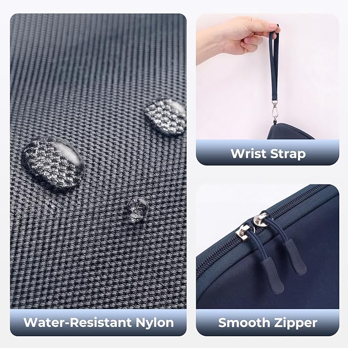 FYY Travel Cable Organizer - 8 Compartments Lightweight Water Resistant Tech Pouch with Wrist Strap, Portable Electronic Accessories Case for Cord Charger Storage for Travel Home Office, Navy (Small)