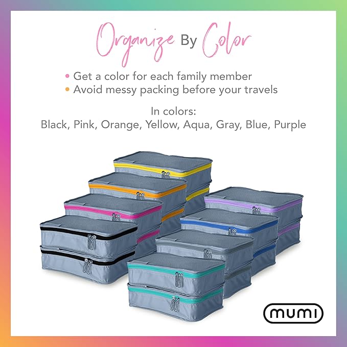 MUMI Packing Cubes - 5 Compression Packing Cubes for Travel, Luggage Organizer Bags for Suitcases, Carry-On, Duffle or Backpack – Mesh, Waterproof Bags for Clothes, Kids & Travel Accessories - Gray
