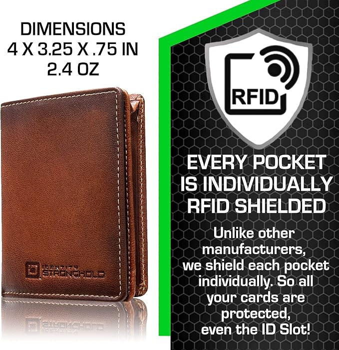 ID Stronghold Waltlet - RFID Blocking Bifold Wallet for Men with Magnetic Clasp - Brown
