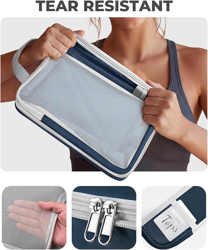 Percover Compression Packing Cubes 4-Piece Set, Packing Cubes Compression for Travel with Label Pockets, Travel Organizer for Carry On & Checked Luggage, Navy Blue