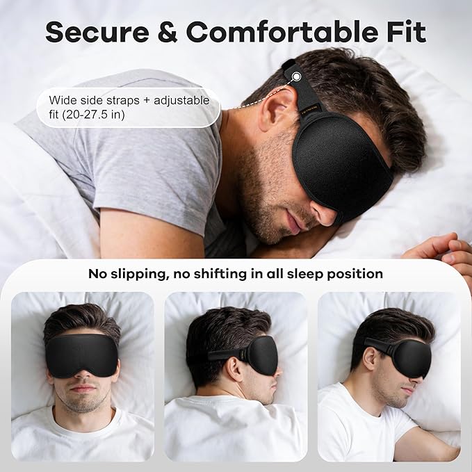 Weighted Sleep Mask 2 Pack - 3D Contoured Eye Masks for Sleep, Best Blackout Sleep Masks for Women Men, Eye Mask for Travel, Meditation, Airplane, Memory Foam, Adjustable Strap, Black Purple