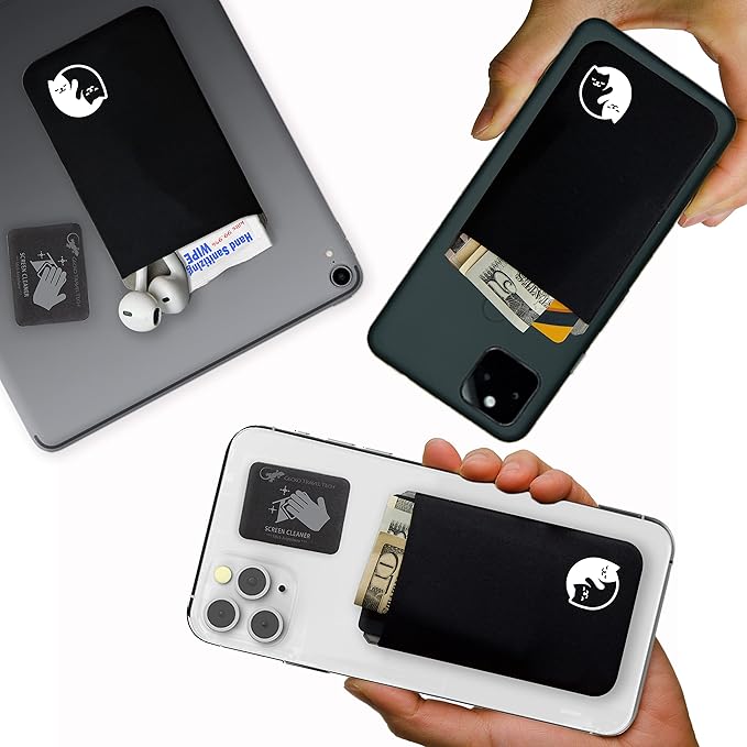 Phone Wallet - Adhesive Card Holder - Cell Phone Pouch - Stick on Lycra Pocket by Gecko - Carry Credit Cards and Cash