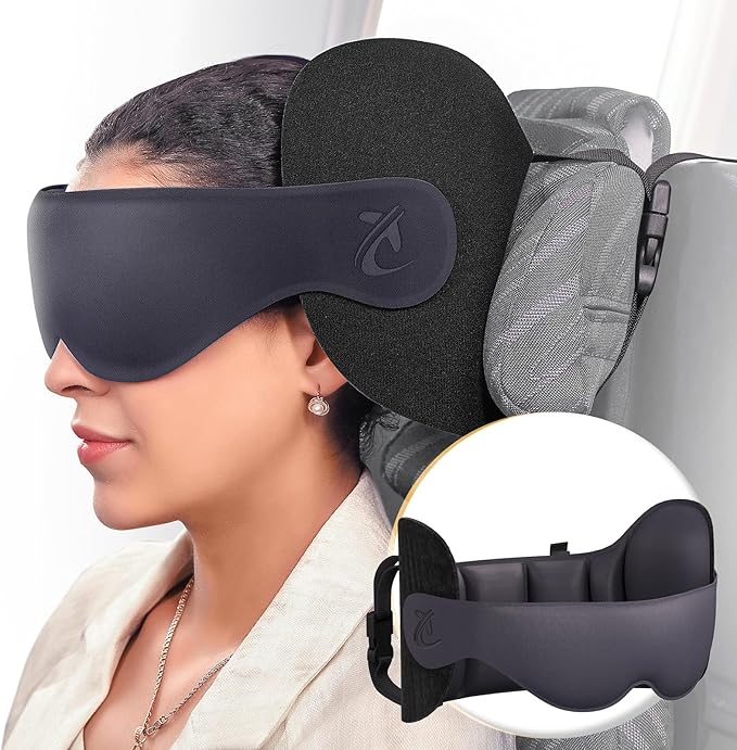 Travel Pillow, Airplane Neck Pillow for Long Flight, Oversized Head Strap with 3D Eye Mask for Sleep, 360°Support Headrest, Stop Bobblehead, Ultimate Travel Essentials for Men Women Grey