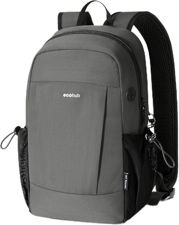 ECOHUB Mini Anti-Theft RFID Backpack for Women and Men, Water-Resistant, Lightweight Travel Daypack with iPad Sleeve, Key Holder, 9 Pockets, Daily Short Trips, Grey