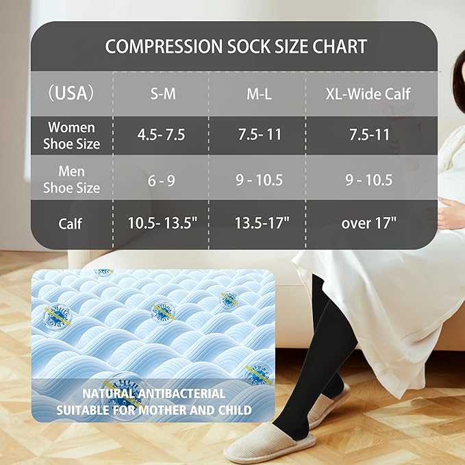 LEVSOX Cotton Compression Socks for Women&Men 20-30mmHg Knee High Cute Support Sock for Nurses Pregnancy Travel