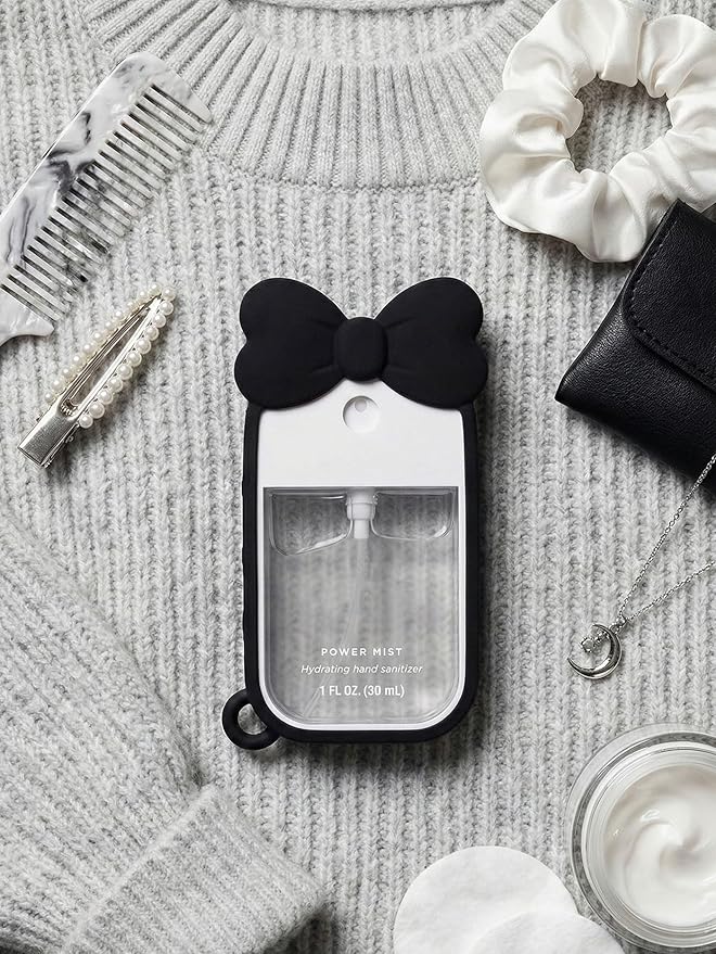 Silicone Bow Case Compatible with Touchland Hand Sanitizer Spray 1 oz (30 mL), Cute Holder with Keychain Clip, Gift for Girls