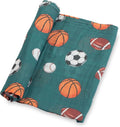 LollyBanks Muslin Swaddle Blankets, 100% Cotton Baby Swaddle Blanket for Boys, Large 47 x 47 Inches Newborn Swaddles, Soft and Breathable Baby Receiving Blankets, Registry (Sports Theme Print)