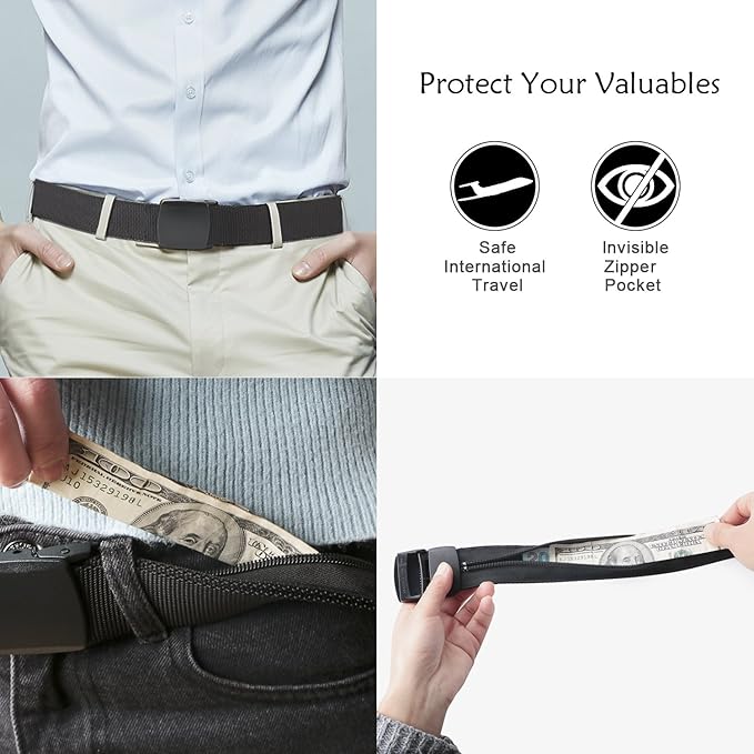 SUOSDEY Travel Money Belt, Nylon Hidden Money Pocket Belt with Plastic Buckle