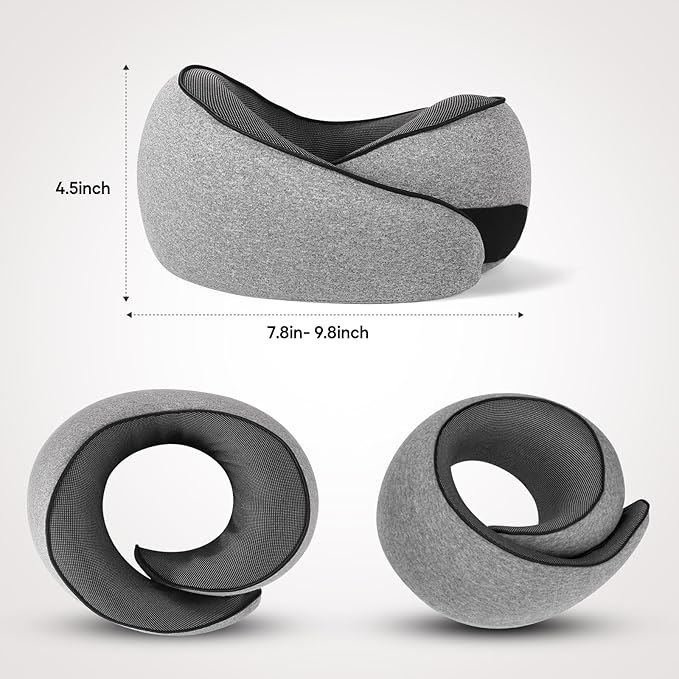 NOCRLG Travel Pillow, Travel Neck Pillow for Airplanes Car, 100% Pure Memory Foam Travel Pillow, Sleeping Essentials for Long Flight 360° Head Support Degree Comfort and Breathability