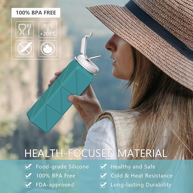 BEAUTAIL Collapsible Water Bottles with Straw 20.6oz, Silicone Foldable Portable Water Bottle, BPA-Free, Leakproof Reusable for Travel Camping Hiking Cycling Yoga Sports, 1 Pack (Blue)