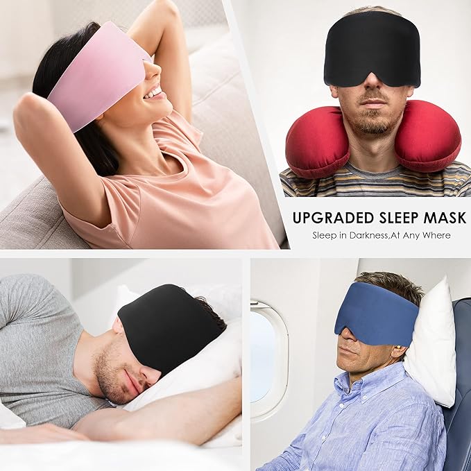 FRESHME Cotton Sleep Mask Blackout - Handmade Eye Mask for Sleeping Eye Shade Cover Sleep Mask for Women Men Girl Soft and Breathable Adjustable Blinder Light Blocking Pink Airplane with Travel Pouch