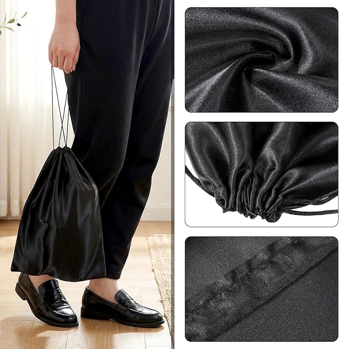 4Pcs Shoe Bags for Travel with Drawstring Closure, Shoe Covers for Travel Home Luggage Storage Shoes Women Men (Black)