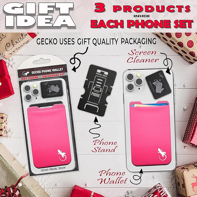 Phone Wallet - Adhesive Card Holder - Cell Phone Pouch - Stick on Lycra Pocket by Gecko - Carry Credit Cards and Cash