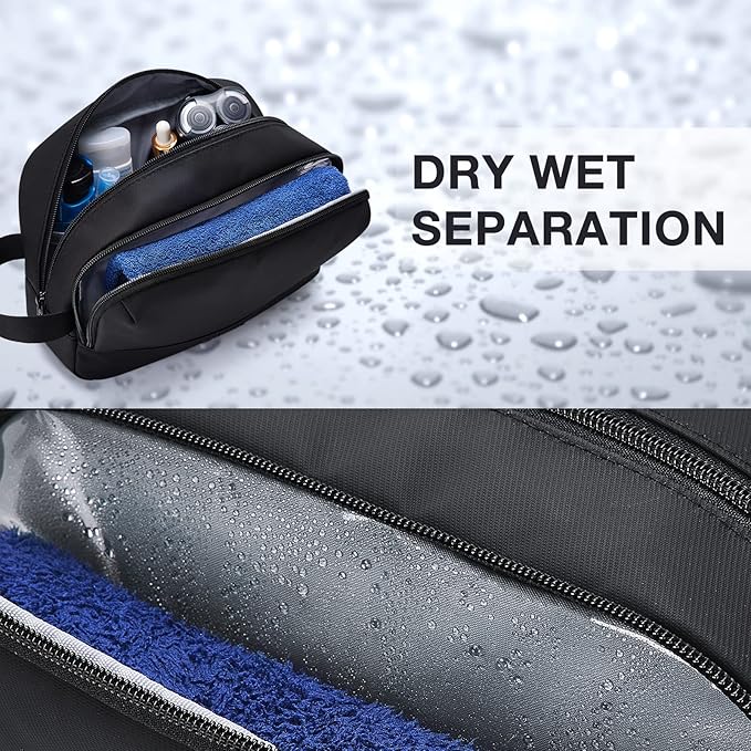 BAGSMART Travel Toiletry Bag for Men, Dopp Kit Water Resistant Shaving Bag for Toiletries Accessories, Black-Medium