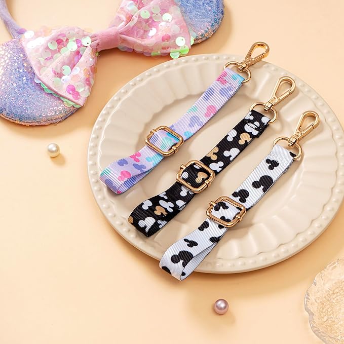 3PCS Mouse Ear Holder for Backpack Theme Park Trip Essentials Bag Charm Adjustable Keychain Lanyard Organizer Decor